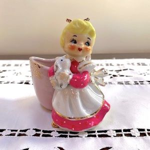 Vintage - Lefton, girl with planter - 14”
